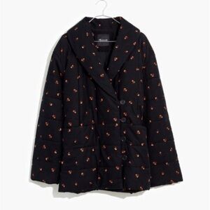 Madewell Black Puffer Coat with Red Details